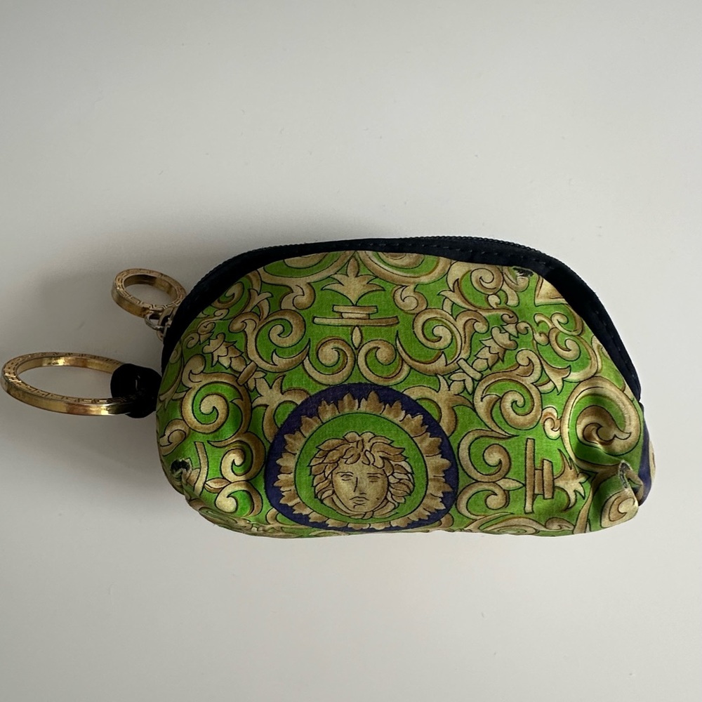 Vintage Versace Green and Gold Patterned Pouch